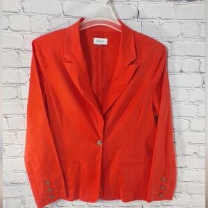 Evereve XL Single Breasted Linen Blend Coral Blazer